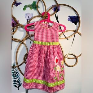 Pink Gingham Dress with Floral Design